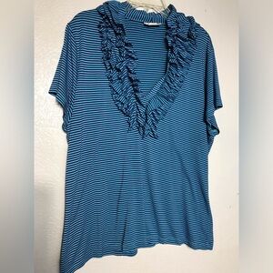 Soft Sorroundings Striped Blue Ruffle Garment Blouse 2X